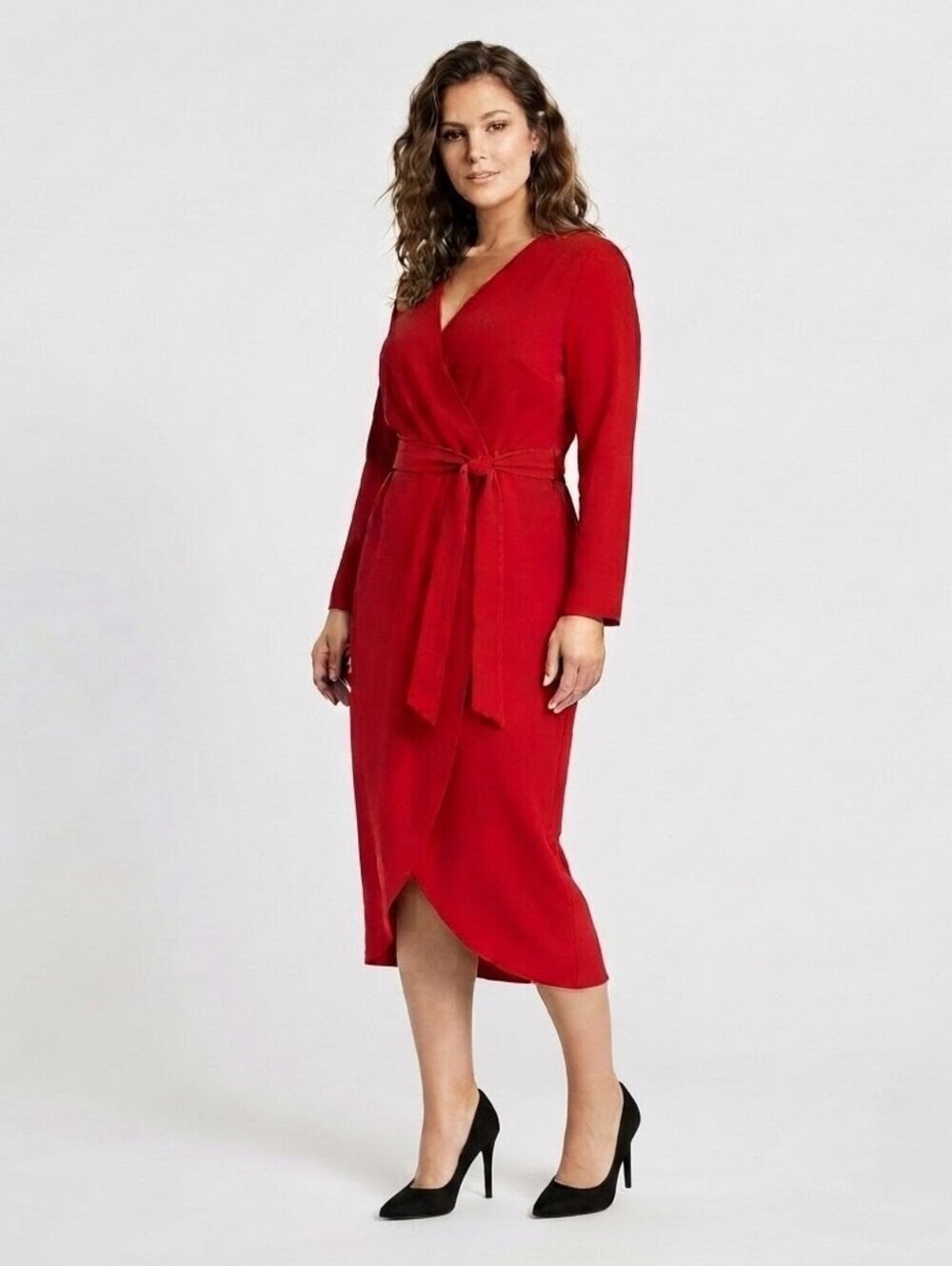 Amanda Uprichard Red V-Neck Faux-Wrap Midi Dress - Size P XS